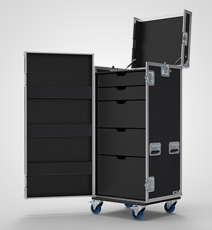 5 Drawer Universal Production Flight Case with Front & Top Hinged Lids